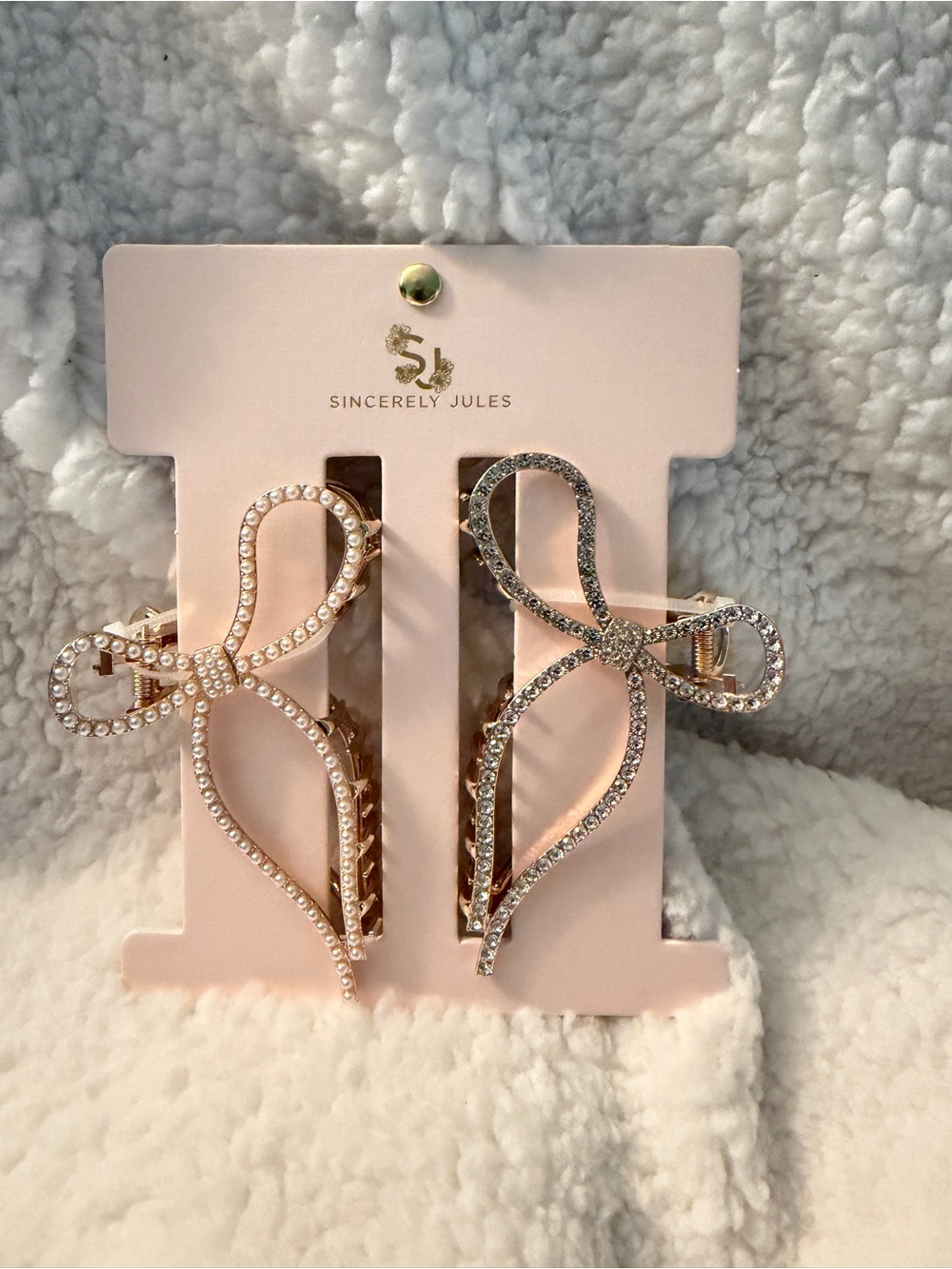 Sincerly Jules Gold Bow Rhinestone and pearl Hair Clips - Pair